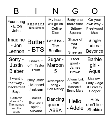 Musical bingo Card