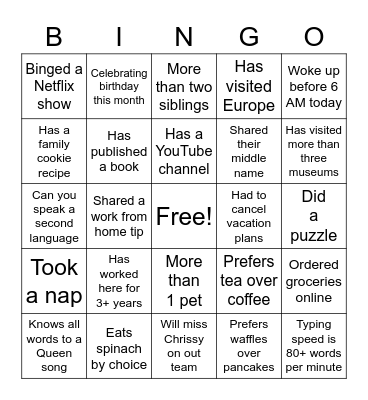 TEAM BUILDING BINGO! Bingo Card