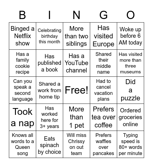 TEAM BUILDING BINGO! Bingo Card