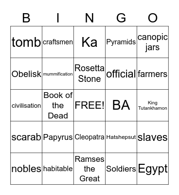 Ancient Egypt Bingo Card