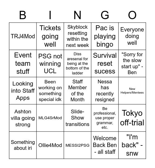 Morgs's 22/08/21 Meeting Bingo Card