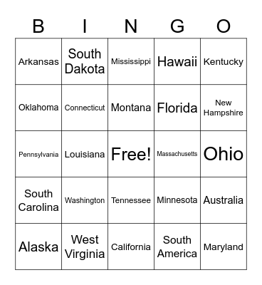 Where in the World? Bingo Card