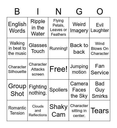 Anime Intro Bingo Card