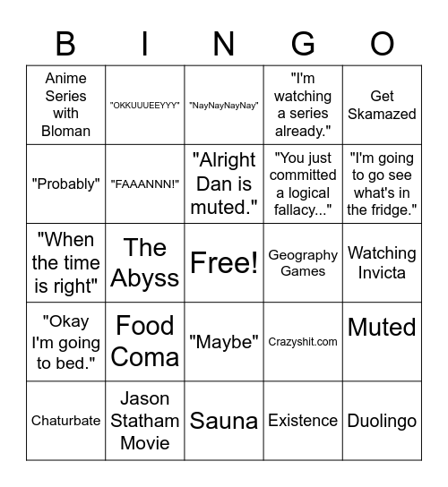 Simon Discord Bingo Card