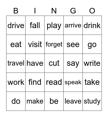 Irregular verbs (simple past) Bingo Card