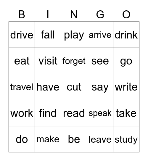 Irregular verbs (simple past) Bingo Card