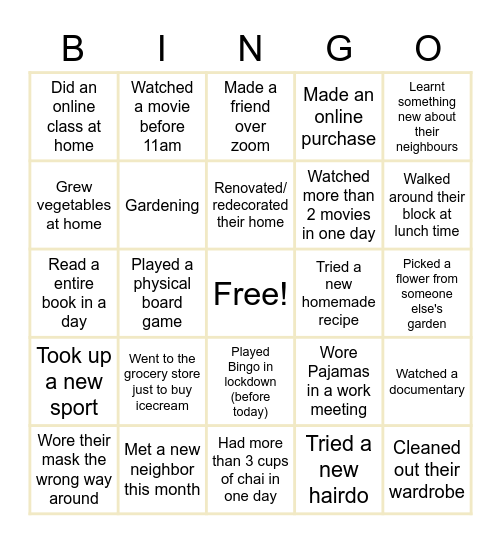 Untitled Bingo Card