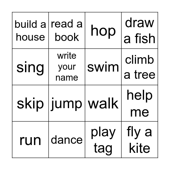 Verbs Bingo Card