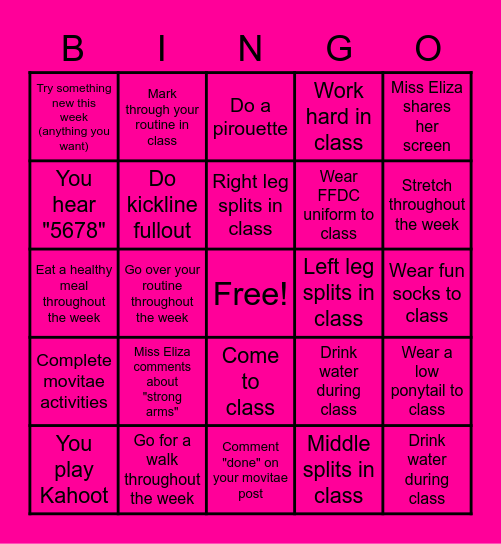 Youth Pom Bingo Card