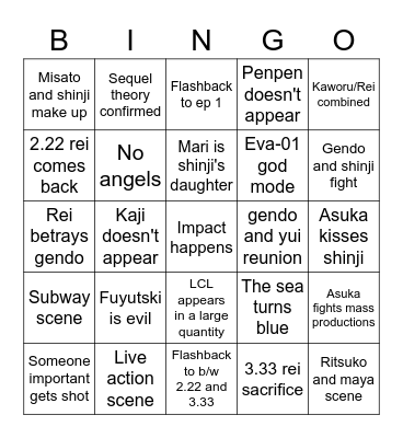 Evangelion Bingo Card