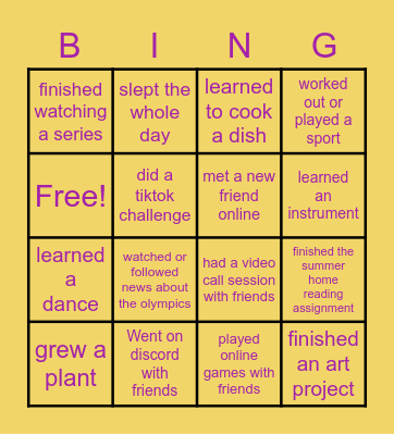 What I did for SUMMER Bingo Card