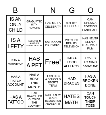 ICE BREAKER Bingo Card