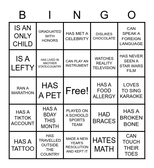 ICE BREAKER Bingo Card