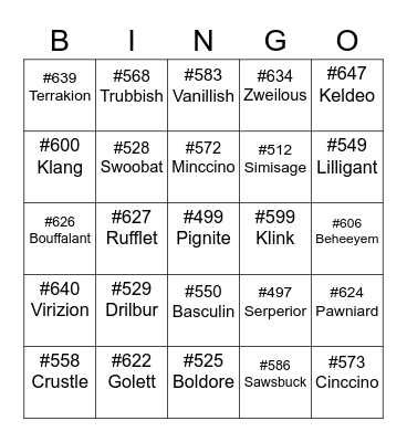 Pete ROUND 1 (Gen 5) Bingo Card