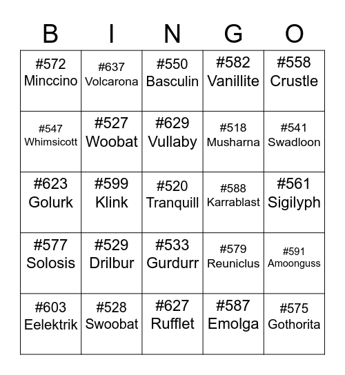 Crystal ROUND 2 (Gen 5) Bingo Card