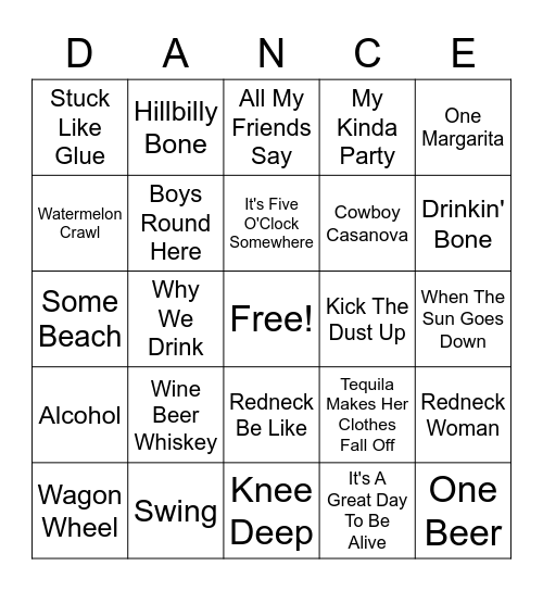 Country Hits Bingo Card