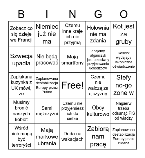 Antyuchodźcze Bingo Card