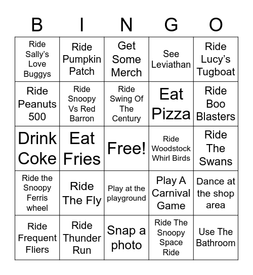 Canada’s Wonderland Bingo Card