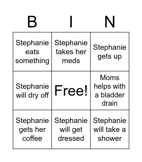 Morning routine Bingo Card