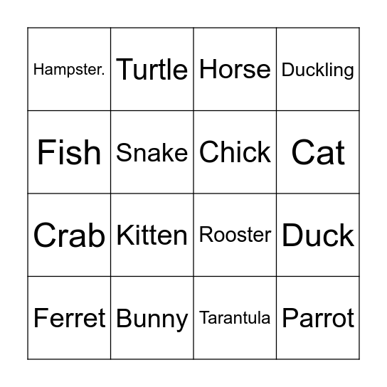 Pets Bingo Card