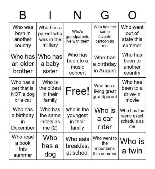 Untitled Bingo Card