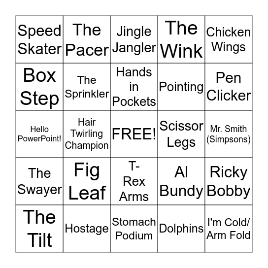 Body Language Bingo Card