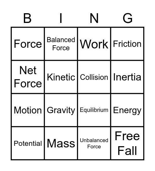 Physics Bingo Card