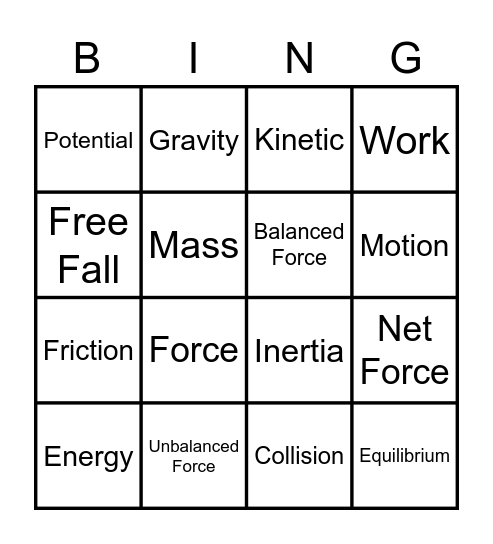 Physics Bingo Card