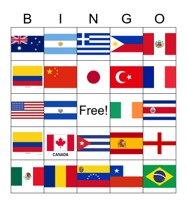 Flags of the World Bingo Card