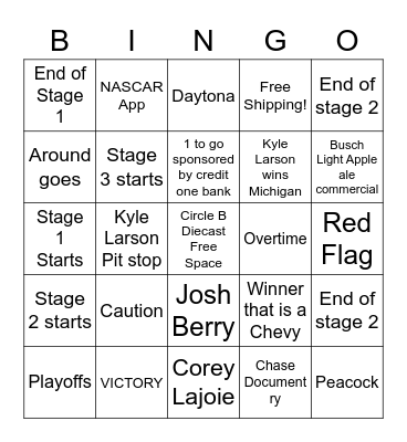 Colorcast NASCAR Bingo Card