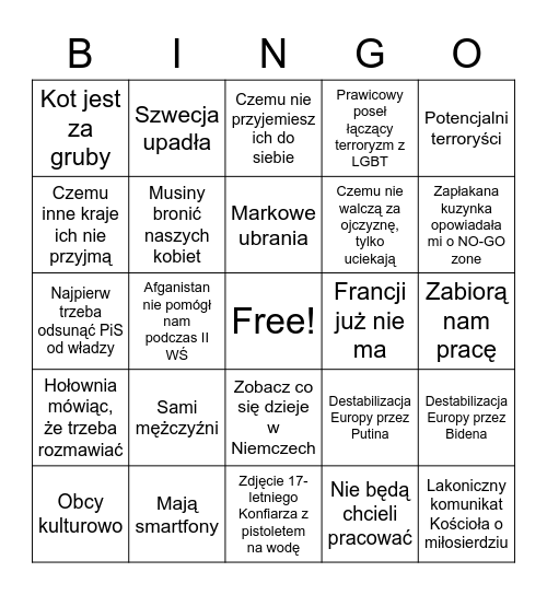 Antyuchodźcze Bingo Card