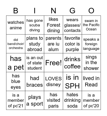 House Meeting Bingo Card