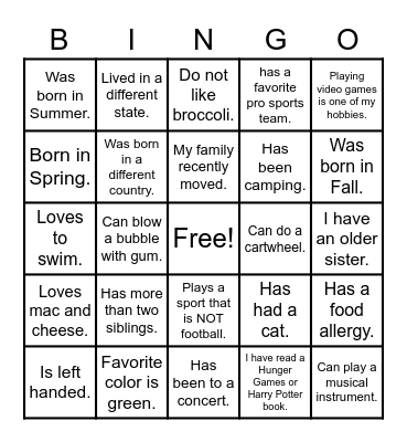 Get-To-Know-You BINGO Card