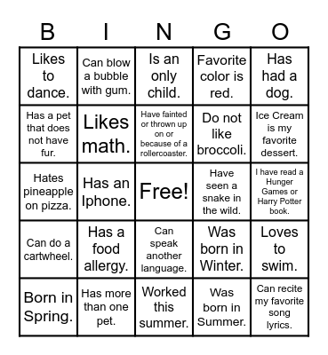 Untitled Bingo Card