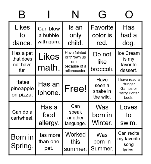Untitled Bingo Card
