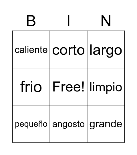 9-Vocabulario Cuerpos de Agua Bingo Card