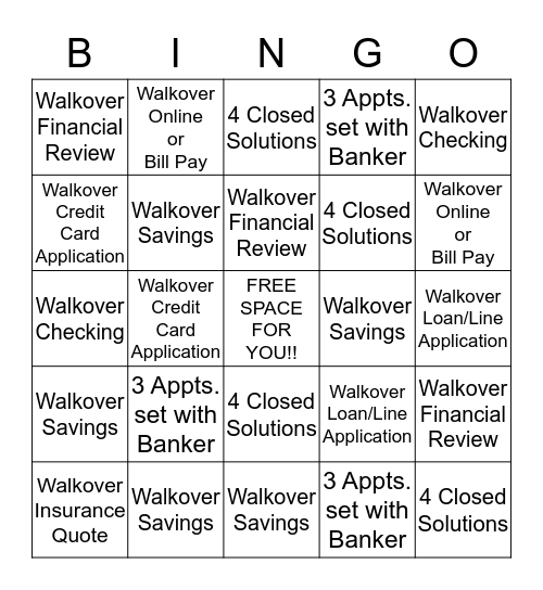 WALKOVER BINGO!!! Bingo Card