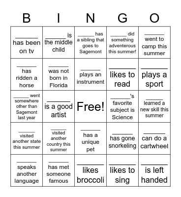 First Day of School BINGO! Bingo Card