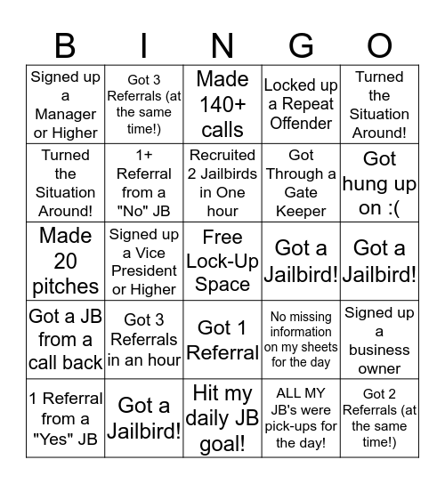 RC Lock-Up Bingo Card