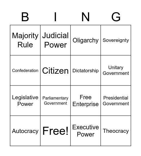 Principles of Government Bingo Card