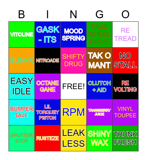 Piston Cup BINGO Card