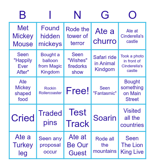 DISNEY WORLD BINGO Card