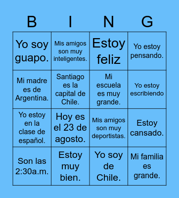SER. VS ESTAR- TO BE Bingo Card