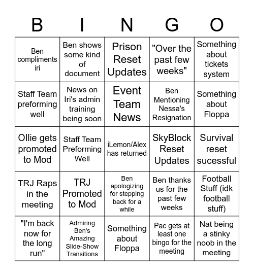 MLGFox's 22/08/21 Meeting Bingo Card Bingo Card