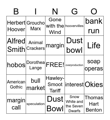 Causes and Effects of the Depression Bingo Card