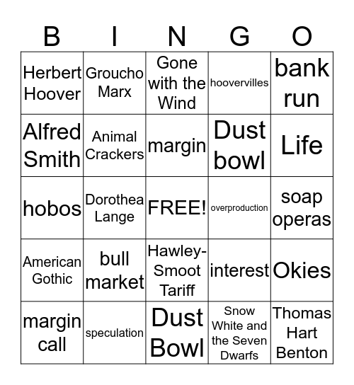 Causes and Effects of the Depression Bingo Card