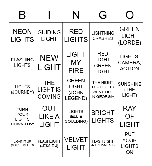 LIGHT Bingo Card