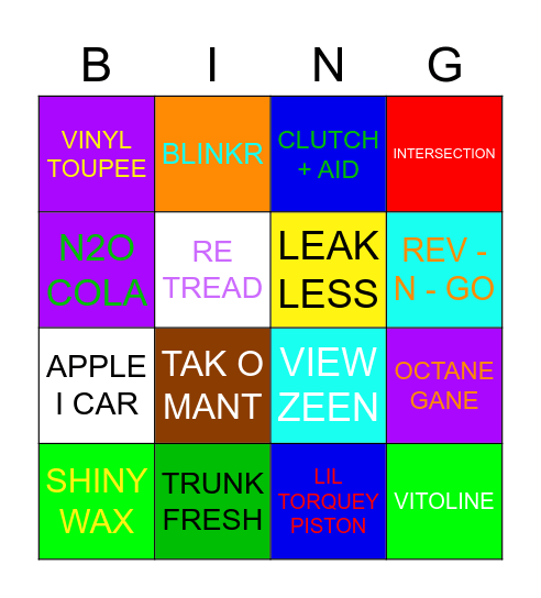 Piston cup Bingo Card