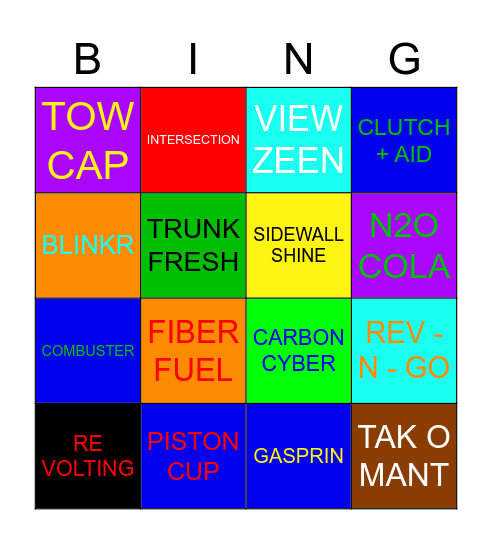 Piston cup Bingo Card