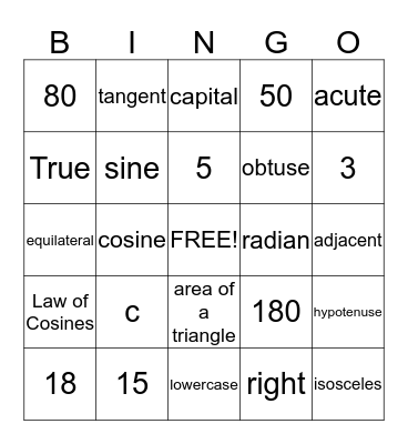 Law of Sines and Cosines Bingo Card